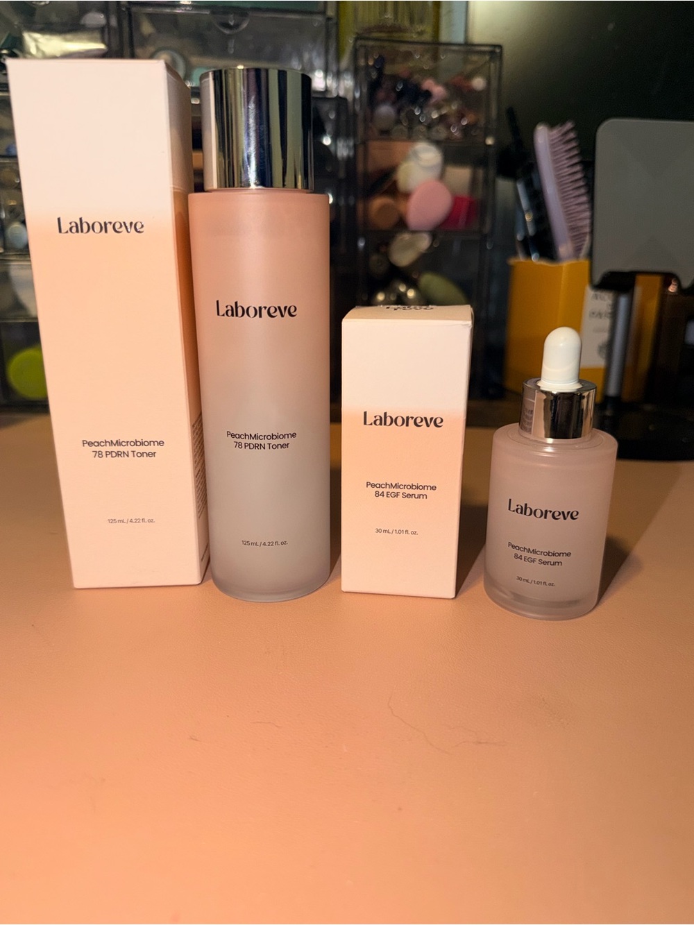 2 items: Laboreve PeachMicrobiome 78 PDRN Toner & Laboreve 84 EGF Serum